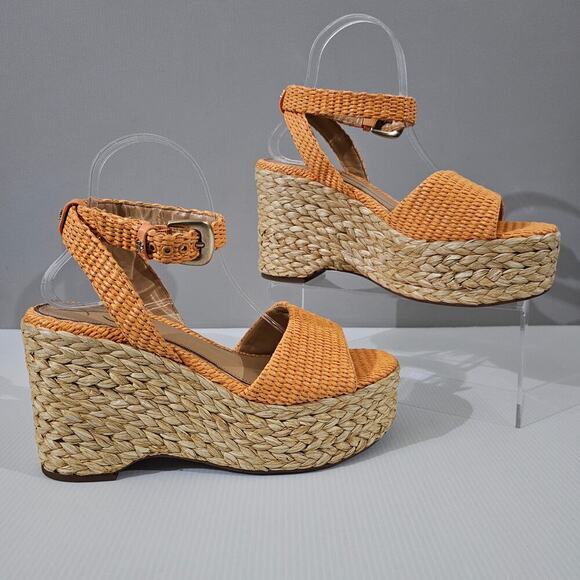 Sam Edelman April Espadrille Wedge Sandal Womens 9.5 Raffia Orange Platform NEW - Picture 3 of 13